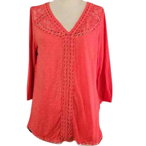 Coral V Neck Blouse Size Medium - Picture 1 of 5